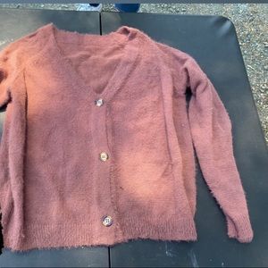 Wool material fuzzy cardigan